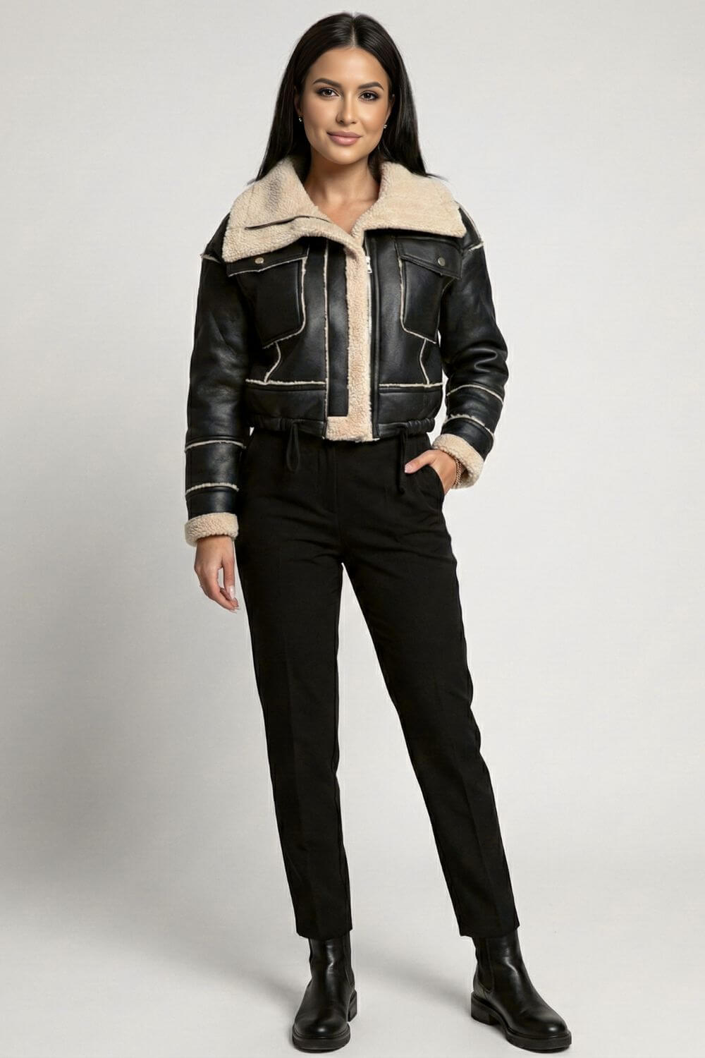 Caurelle | Women’s Cropped Faux Fur Lapel Jacket
