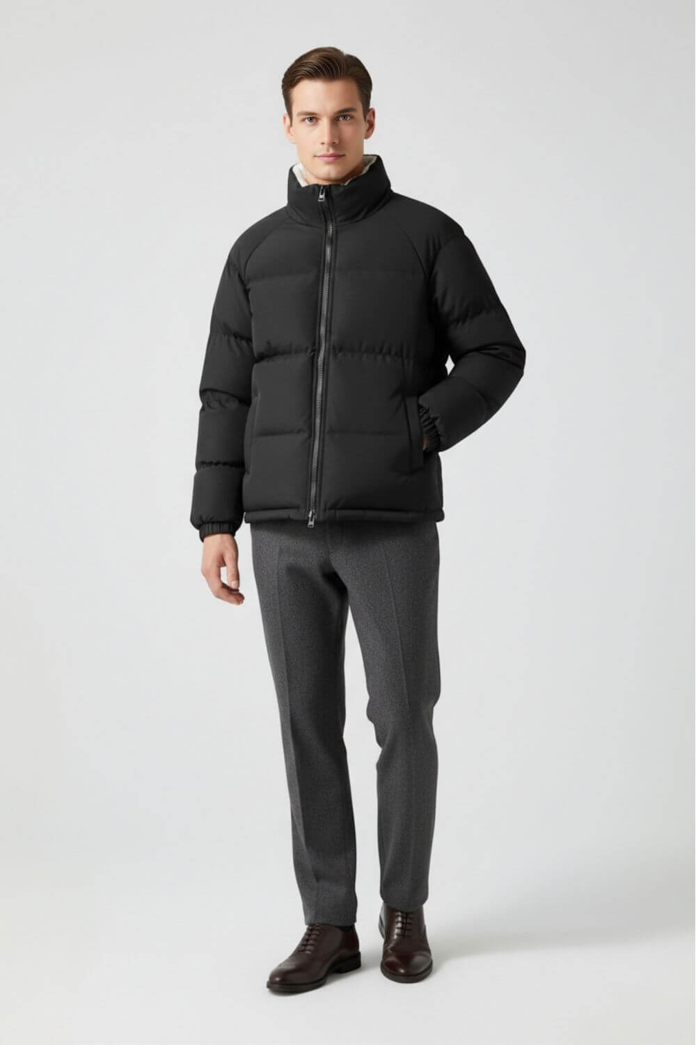 Men’s Black Puffer Jacket with Fleece Lining