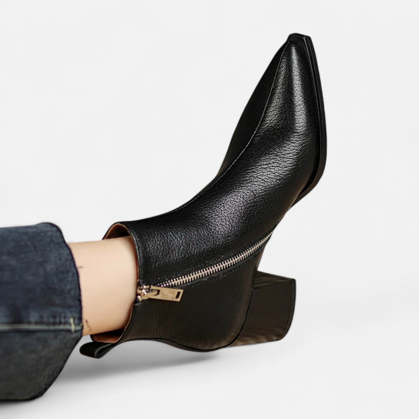 Plain Dept | Women’s Genuine Leather Chelsea Boots – Pointed Toe Square Heel