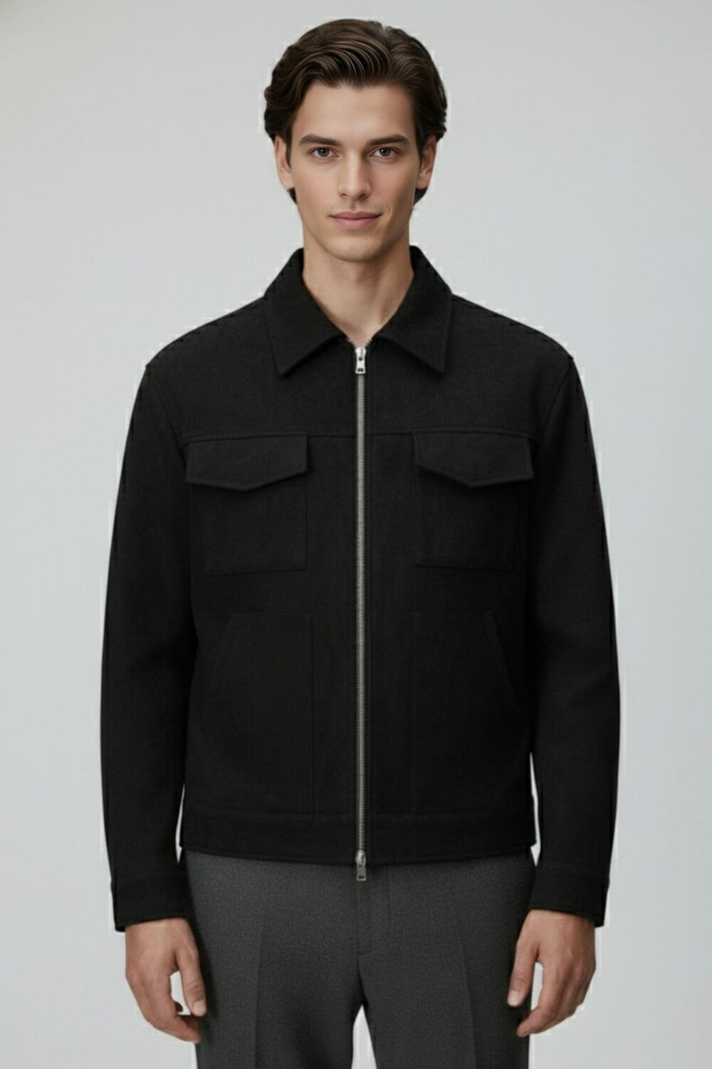 Men’s Overshirt Jacket in Suede with Turn-Down Collar