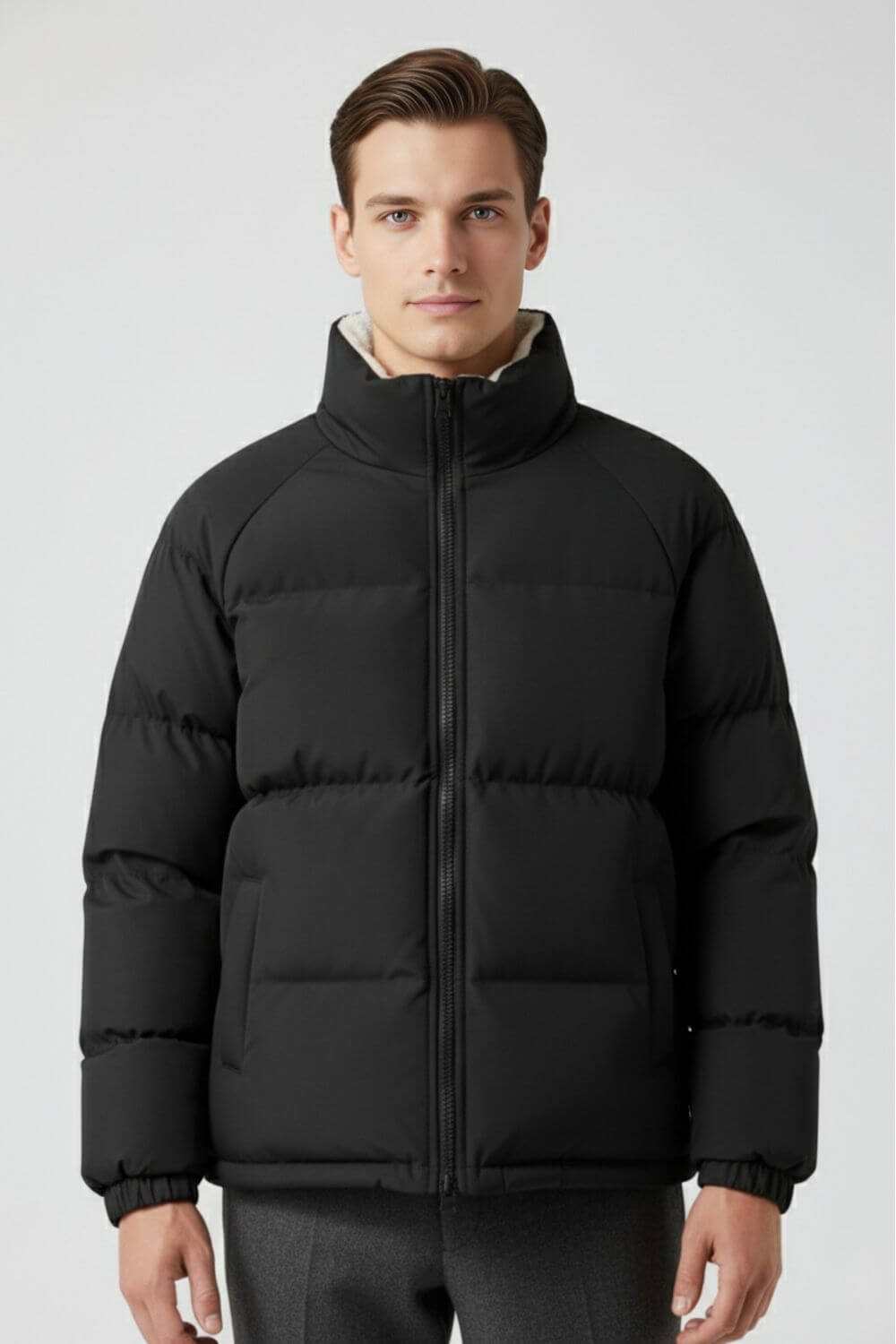Men’s Black Puffer Jacket with Fleece Lining