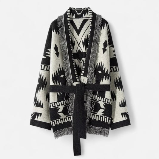 Plain Dept | Women’s 100% Cashmere Tassel Cardigan – Vintage Jacquard Elegance
