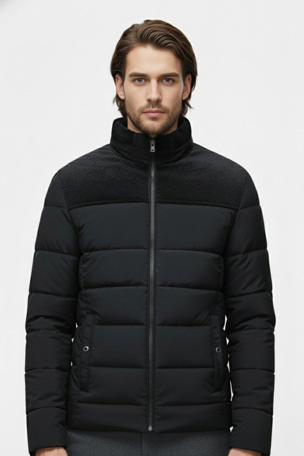 Men’s Thick Puffer Jacket with Stand Collar