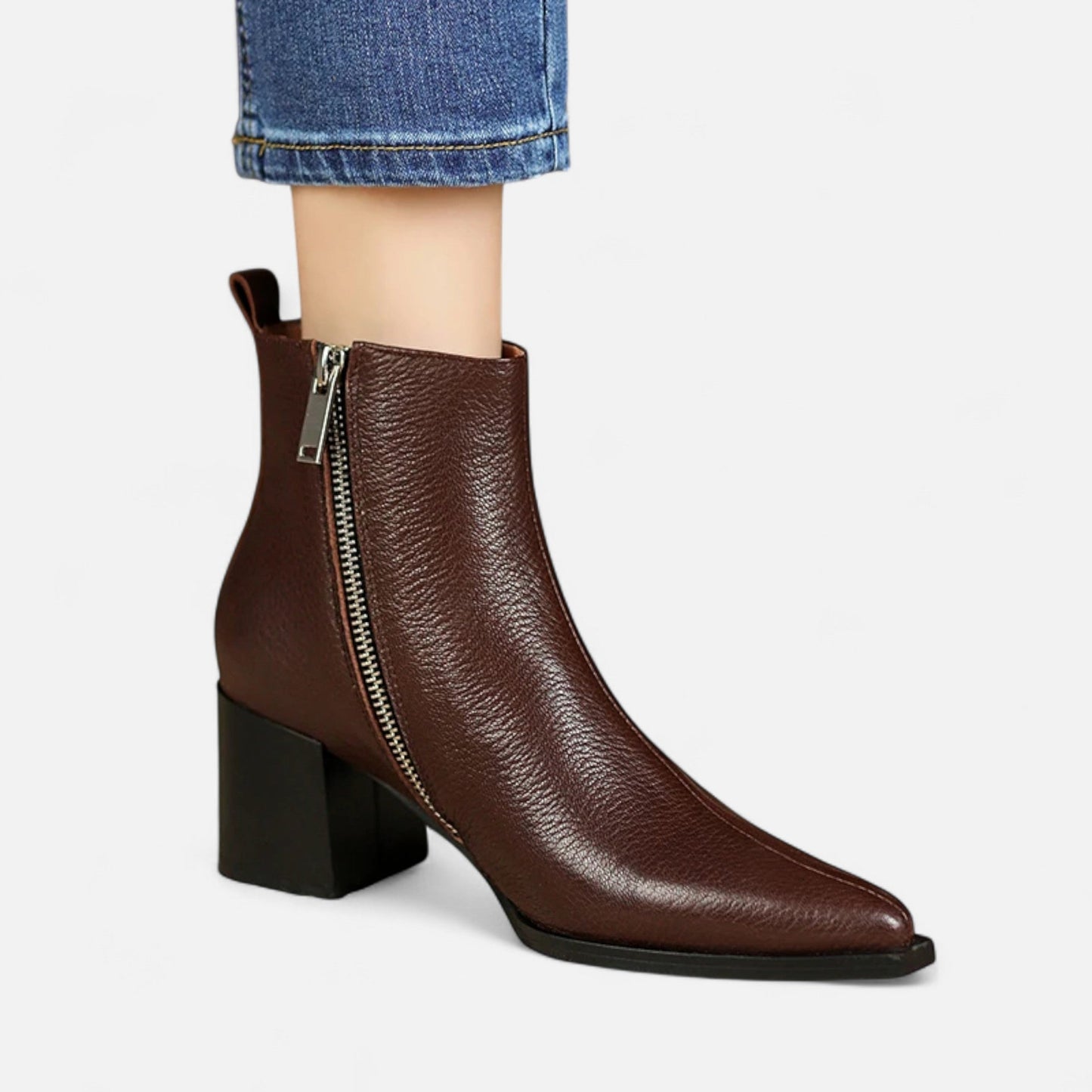 Plain Dept | Women’s Genuine Leather Chelsea Boots – Pointed Toe Square Heel