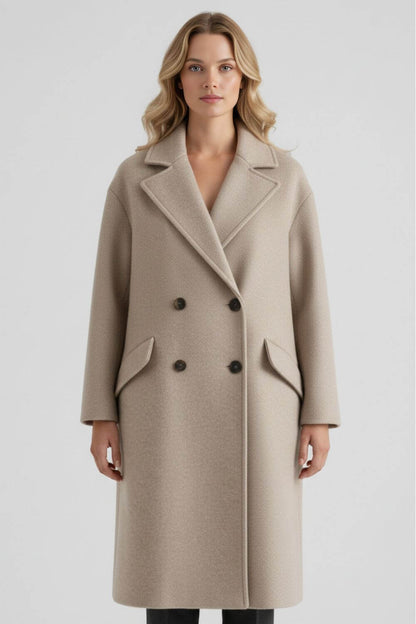 Women’s Long Wool Coat with Lapel Collar