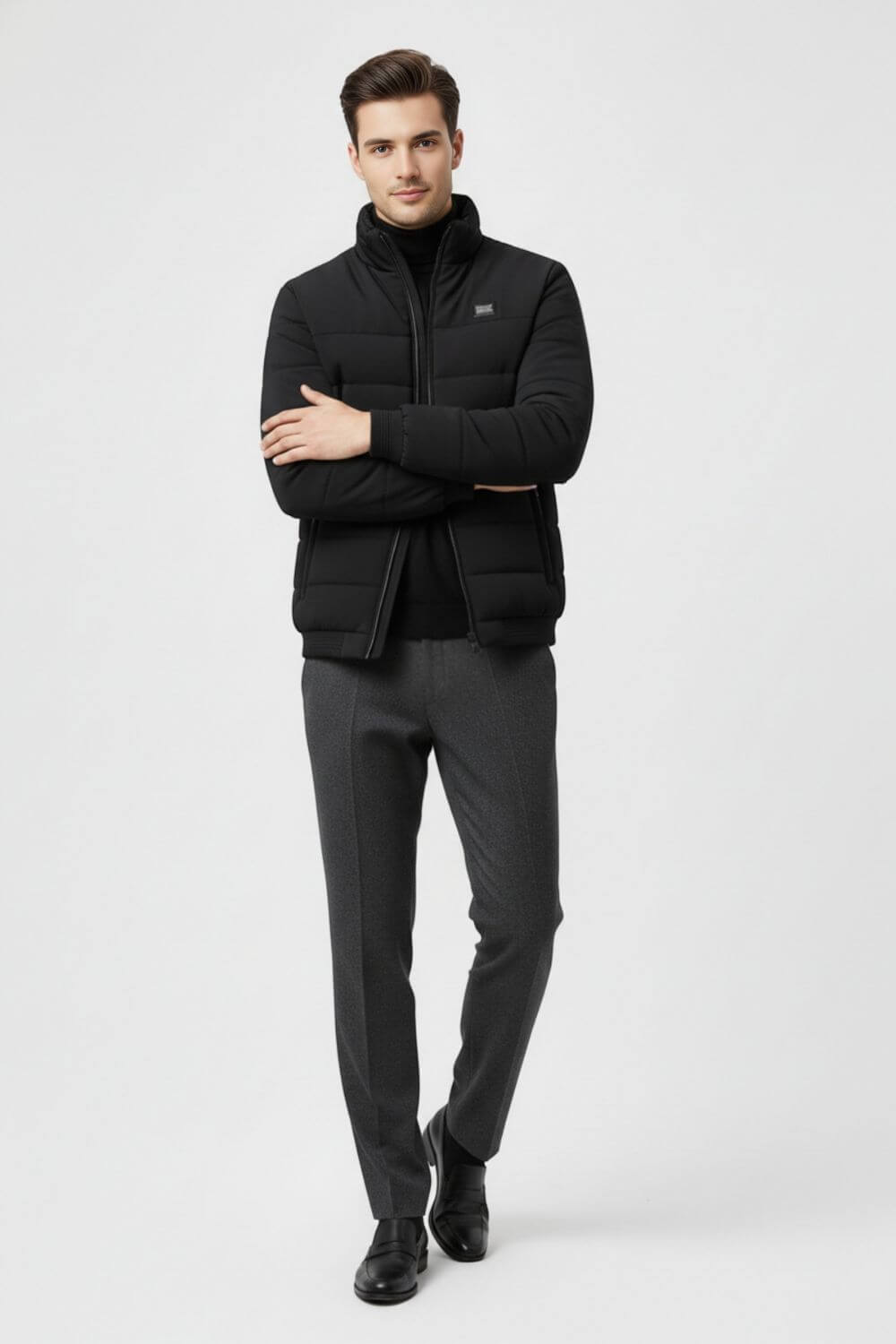 Men’s Stand-Collar Puffer Jacket with Fleece Lining