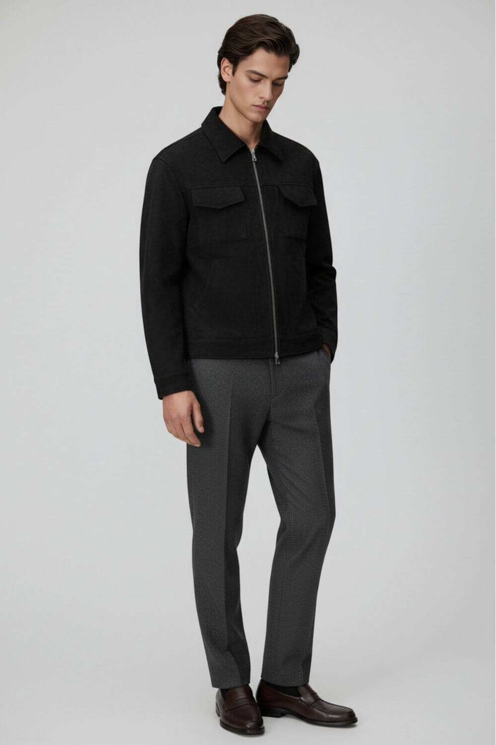 Men’s Overshirt Jacket in Suede with Turn-Down Collar