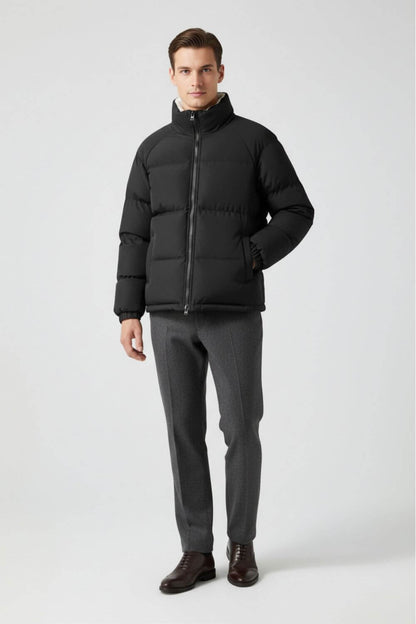 Men’s Black Puffer Jacket with Fleece Lining