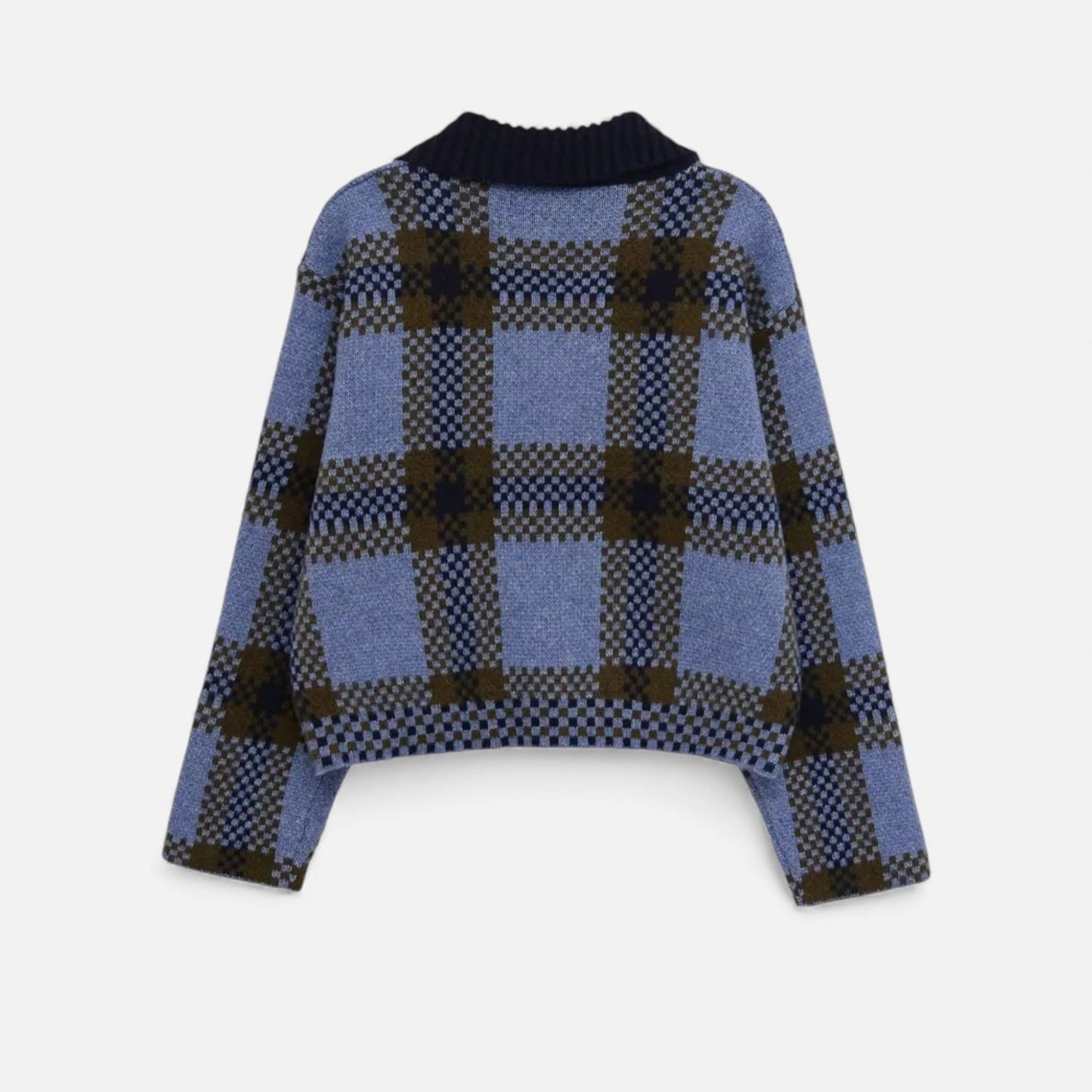 Plain Dept | Women’s Plaid Knitted Zipper Jacket with Turn-Down Collar