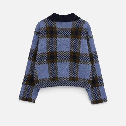 Plain Dept | Women’s Plaid Knitted Zipper Jacket with Turn-Down Collar