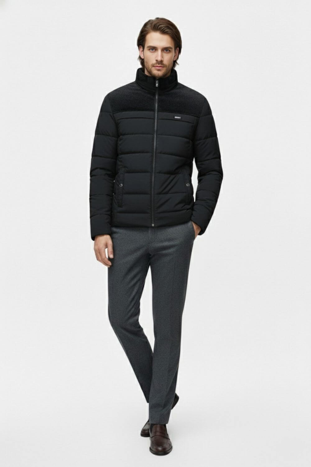 Men’s Thick Puffer Jacket with Stand Collar
