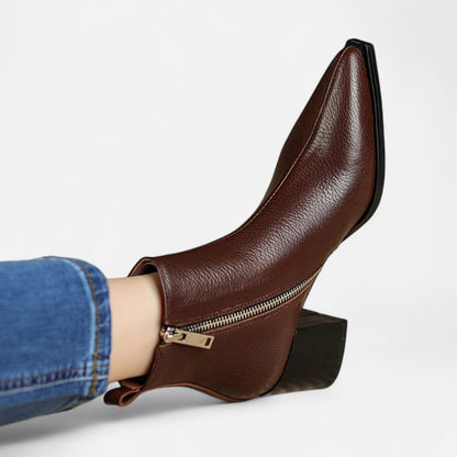 Plain Dept | Women’s Genuine Leather Chelsea Boots – Pointed Toe Square Heel
