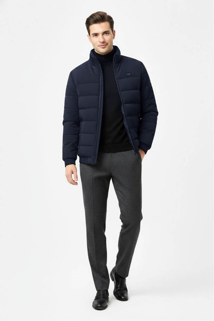 Men’s Stand-Collar Puffer Jacket with Fleece Lining