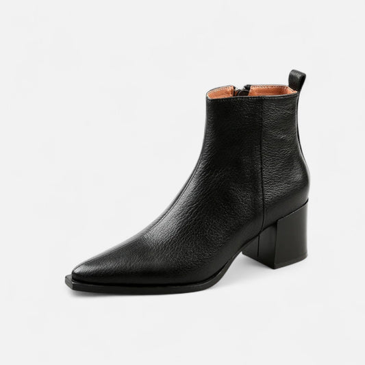 Plain Dept | Women’s Genuine Leather Chelsea Boots – Pointed Toe Square Heel
