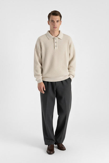 Caurelle | Men’s Knitted Jumper – Loose Polo Collar Autumn Winter