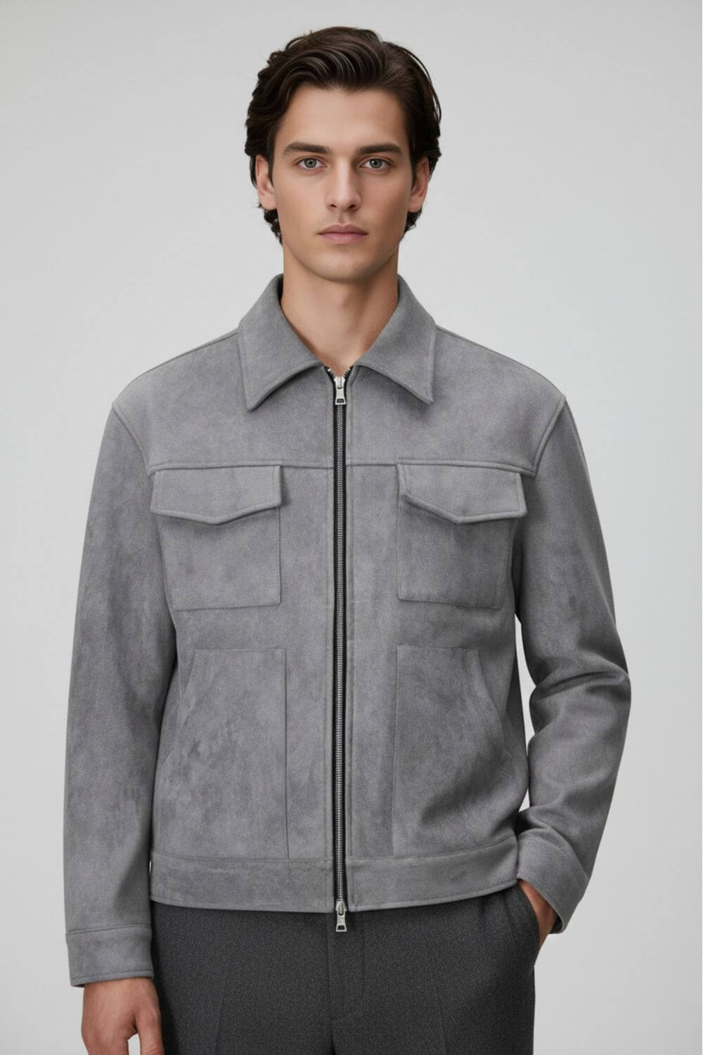 Men’s Overshirt Jacket in Suede with Turn-Down Collar