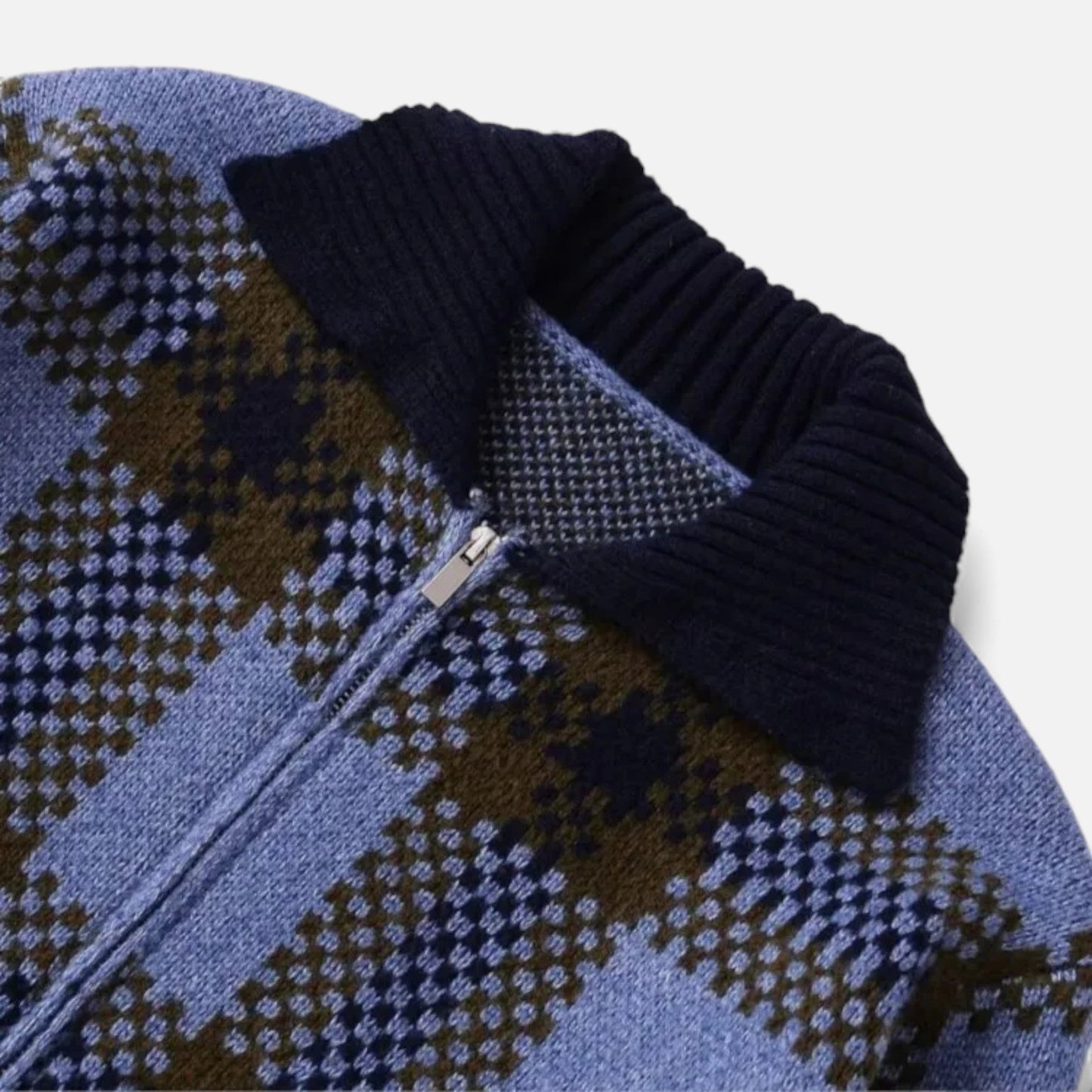 Plain Dept | Women’s Plaid Knitted Zipper Jacket with Turn-Down Collar