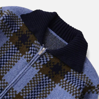Plain Dept | Women’s Plaid Knitted Zipper Jacket with Turn-Down Collar
