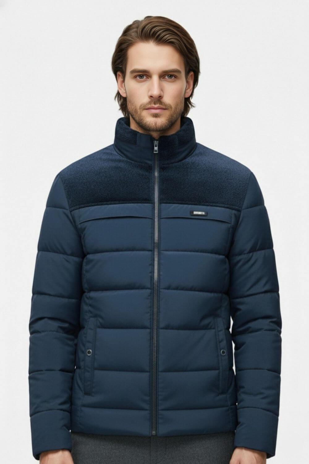 Men’s Thick Puffer Jacket with Stand Collar