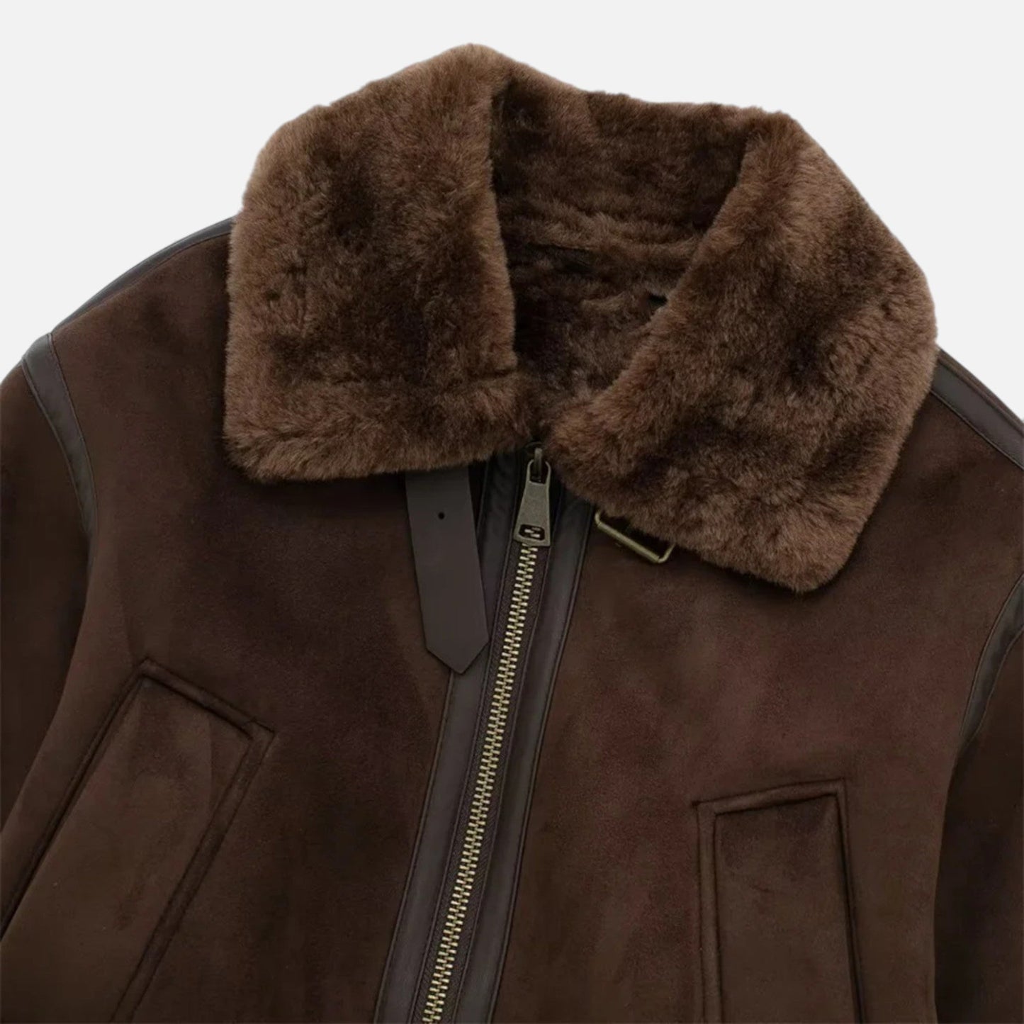 Plain Dept | Women’s Brown Bomber Jacket, Luxe Faux Fur Trim