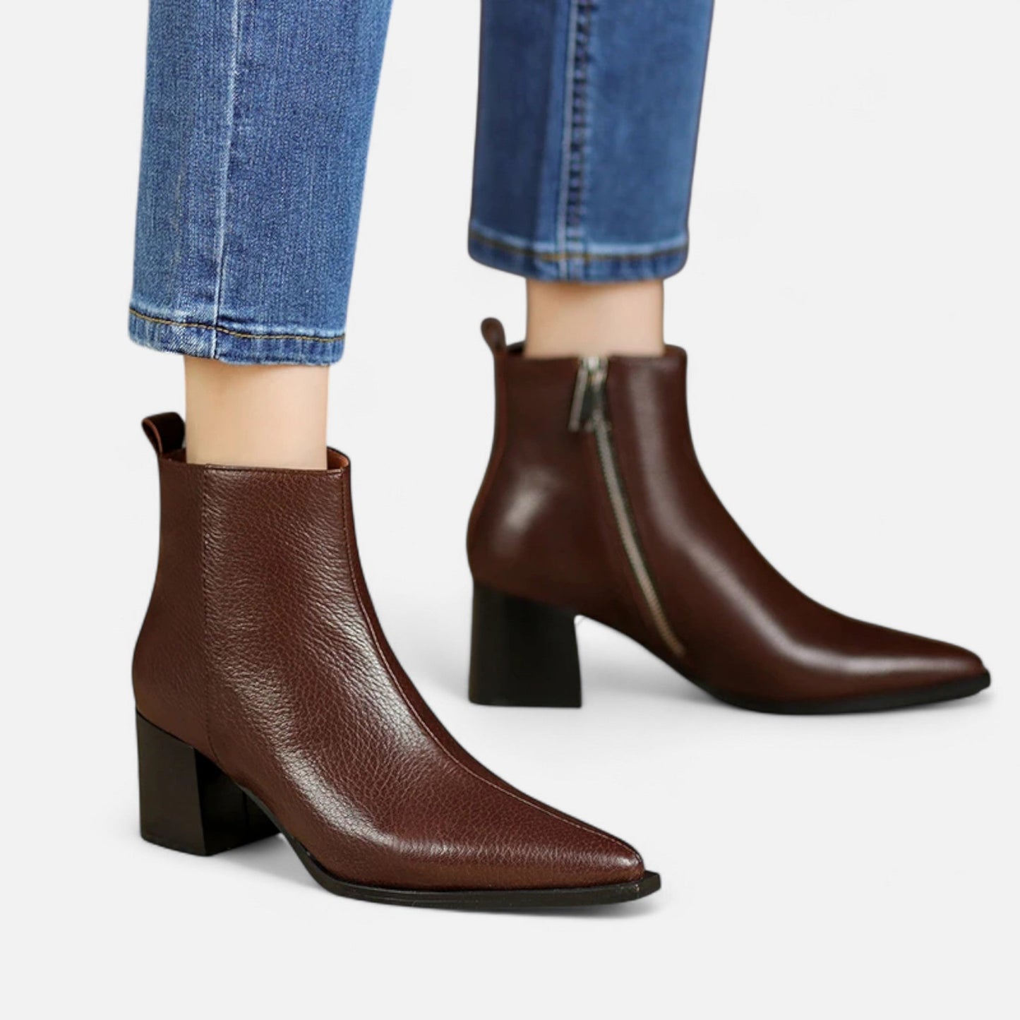 Plain Dept | Women’s Genuine Leather Chelsea Boots – Pointed Toe Square Heel