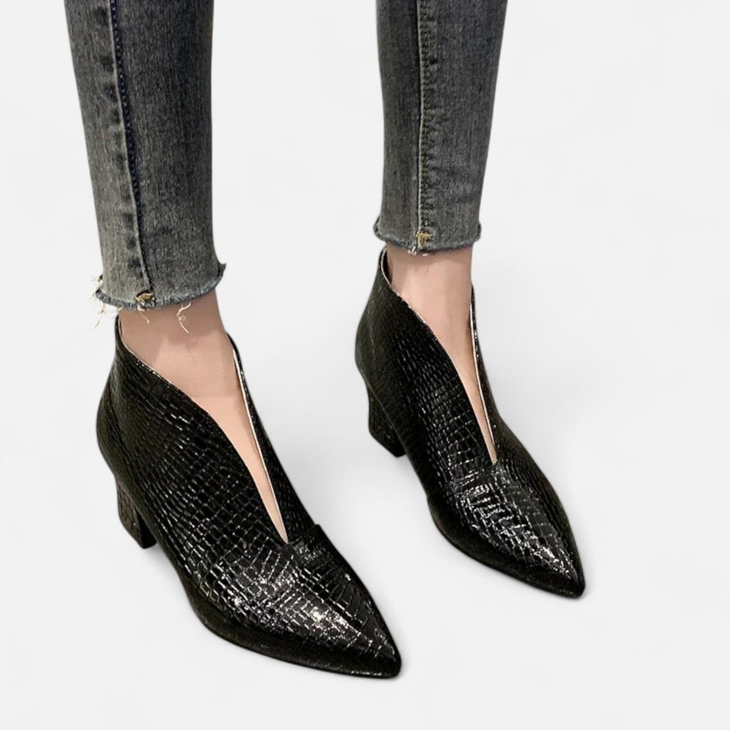 Women’s Patent Leather V-Cut Ankle Boots