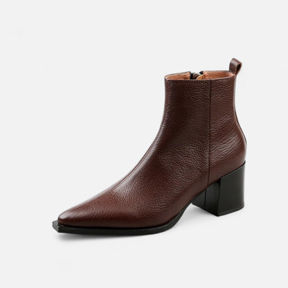 Plain Dept | Women’s Genuine Leather Chelsea Boots – Pointed Toe Square Heel