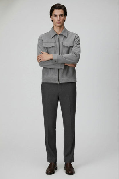 Men’s Overshirt Jacket in Suede with Turn-Down Collar