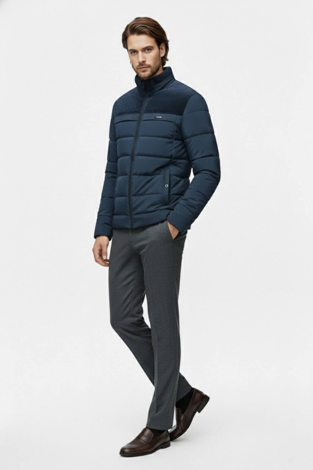 Men’s Thick Puffer Jacket with Stand Collar