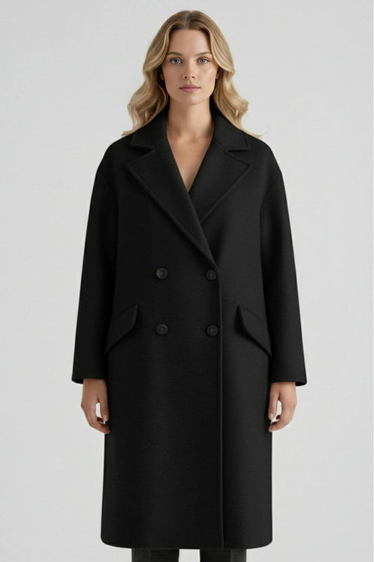 Women’s Long Wool Coat with Lapel Collar