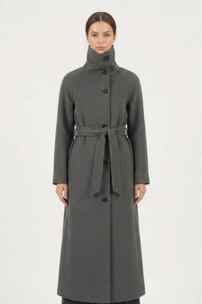 Caurelle | Women’s Long Belted High Neck Coat