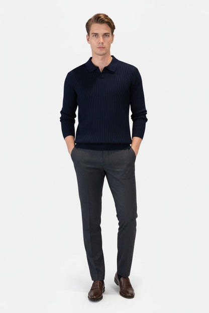 Caurelle | Men’s Knitted V-Neck Jumper – Polo Collar Autumn Winter