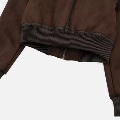 Plain Dept | Women’s Brown Bomber Jacket, Luxe Faux Fur Trim