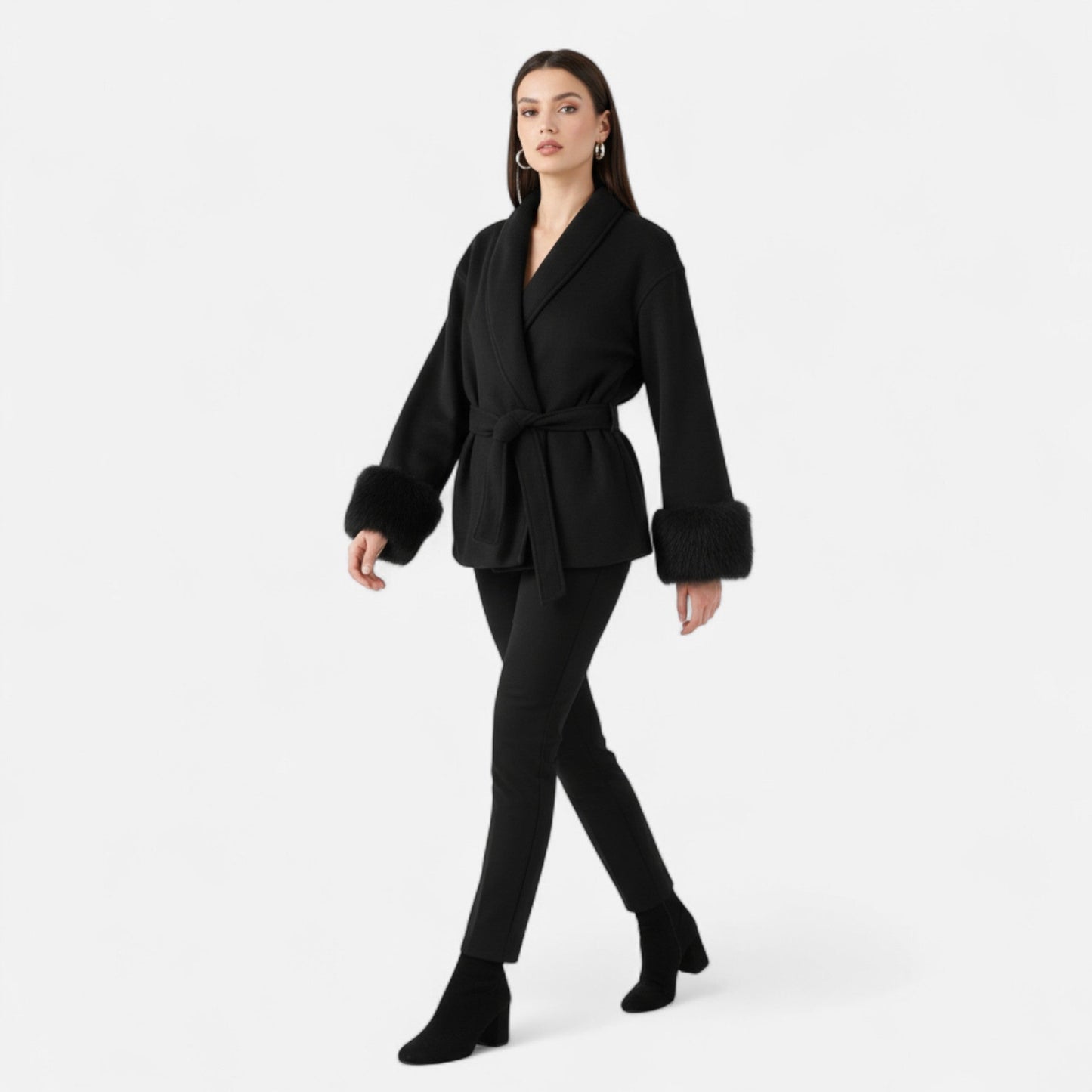 Women’s Faux-Fur Coat – Ivy League Lace-Up Elegance