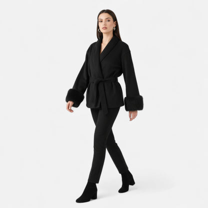 Women’s Faux-Fur Coat – Ivy League Lace-Up Elegance