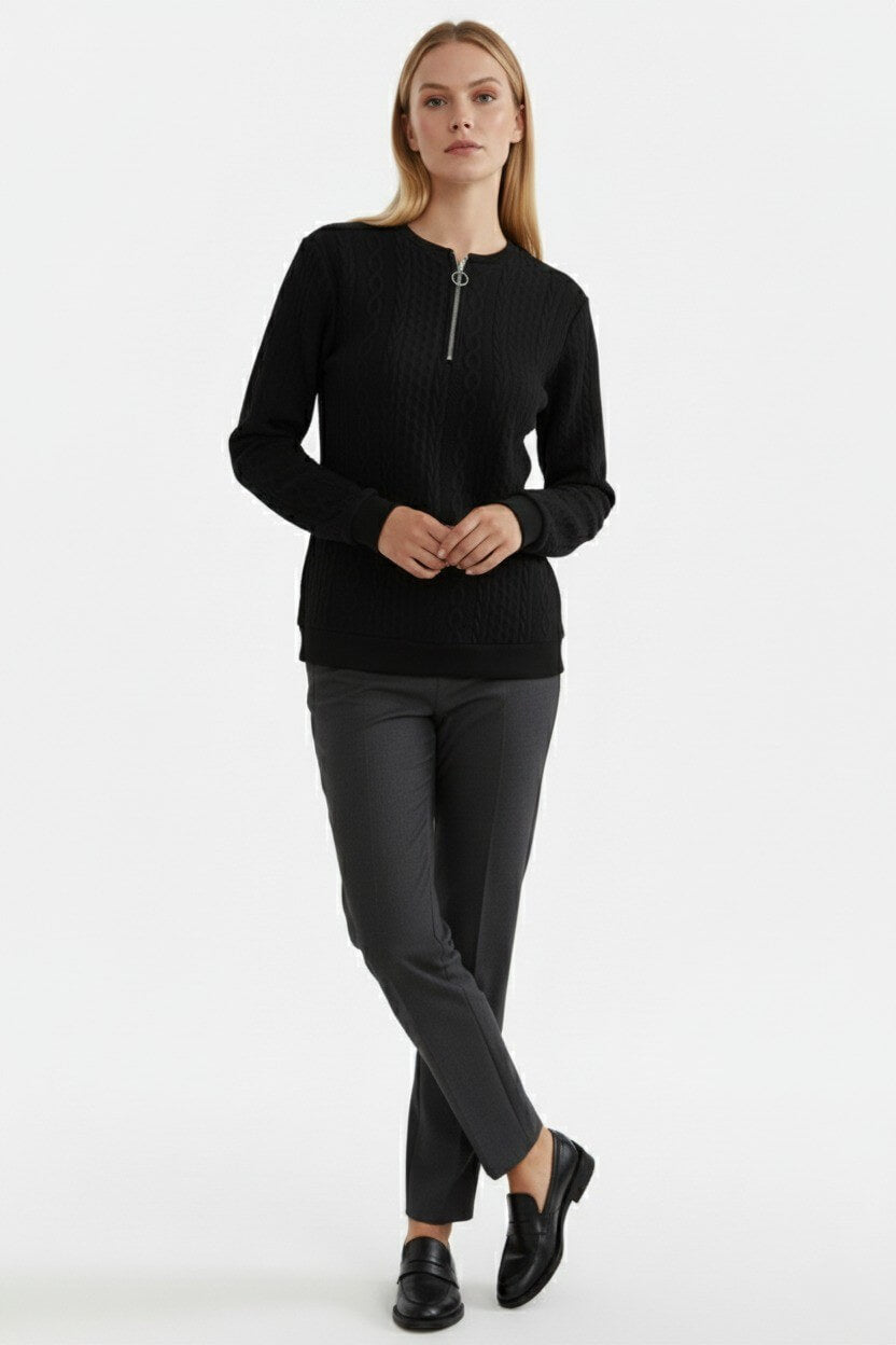 Women’s Half-Zip Pullover – Elegant Cable Knit Jumper