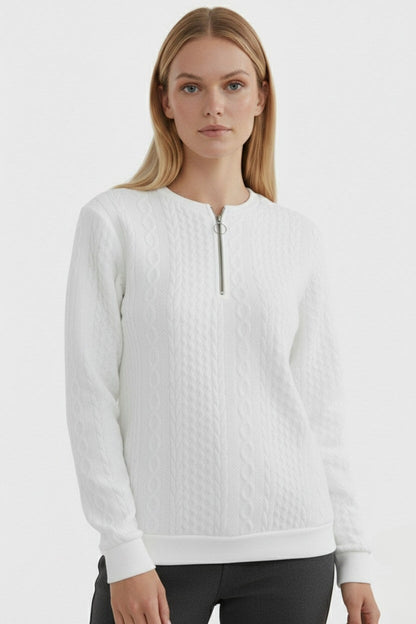 Women’s Half-Zip Pullover – Elegant Cable Knit Jumper