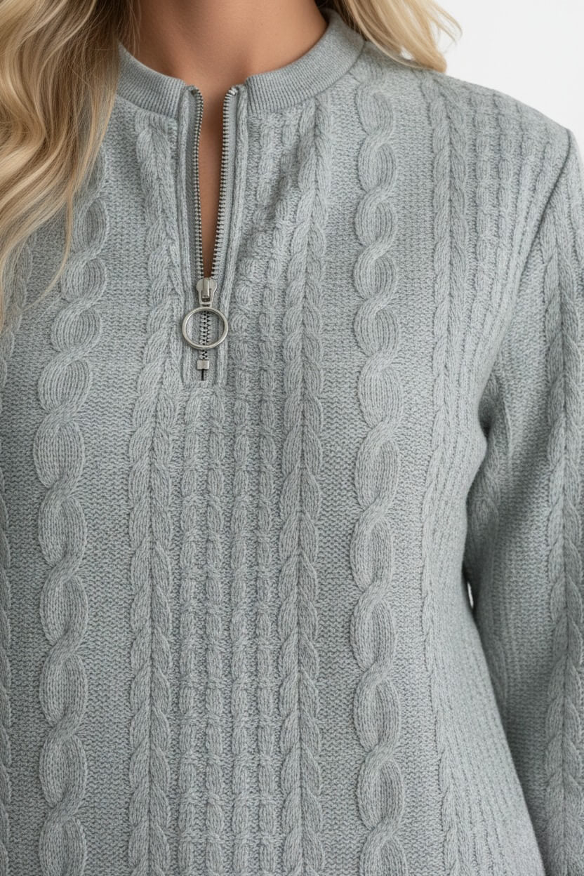 Women’s Half-Zip Pullover – Elegant Cable Knit Jumper