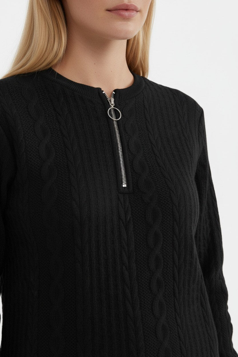 Women’s Half-Zip Pullover – Elegant Cable Knit Jumper