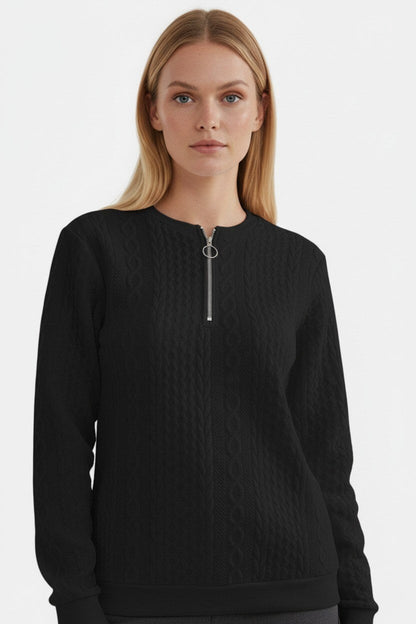 Women’s Half-Zip Pullover – Elegant Cable Knit Jumper