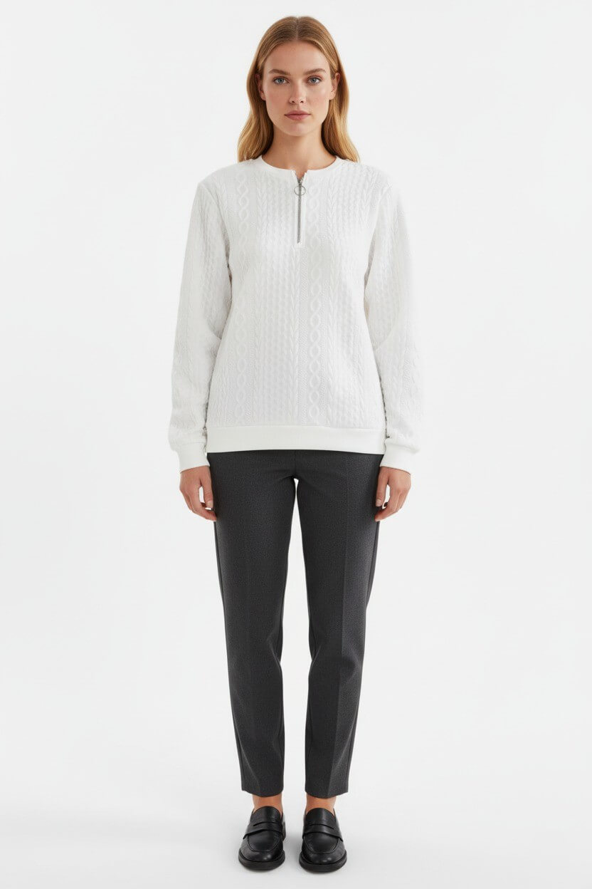 Women’s Half-Zip Pullover – Elegant Cable Knit Jumper