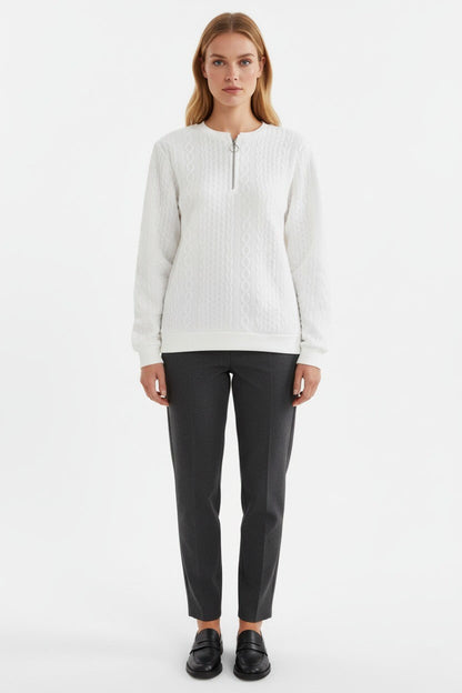 Women’s Half-Zip Pullover – Elegant Cable Knit Jumper