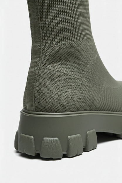Caurelle | Women’s Thick-Soled Ankle Boots – Knitted Round Toe Autumn Winter