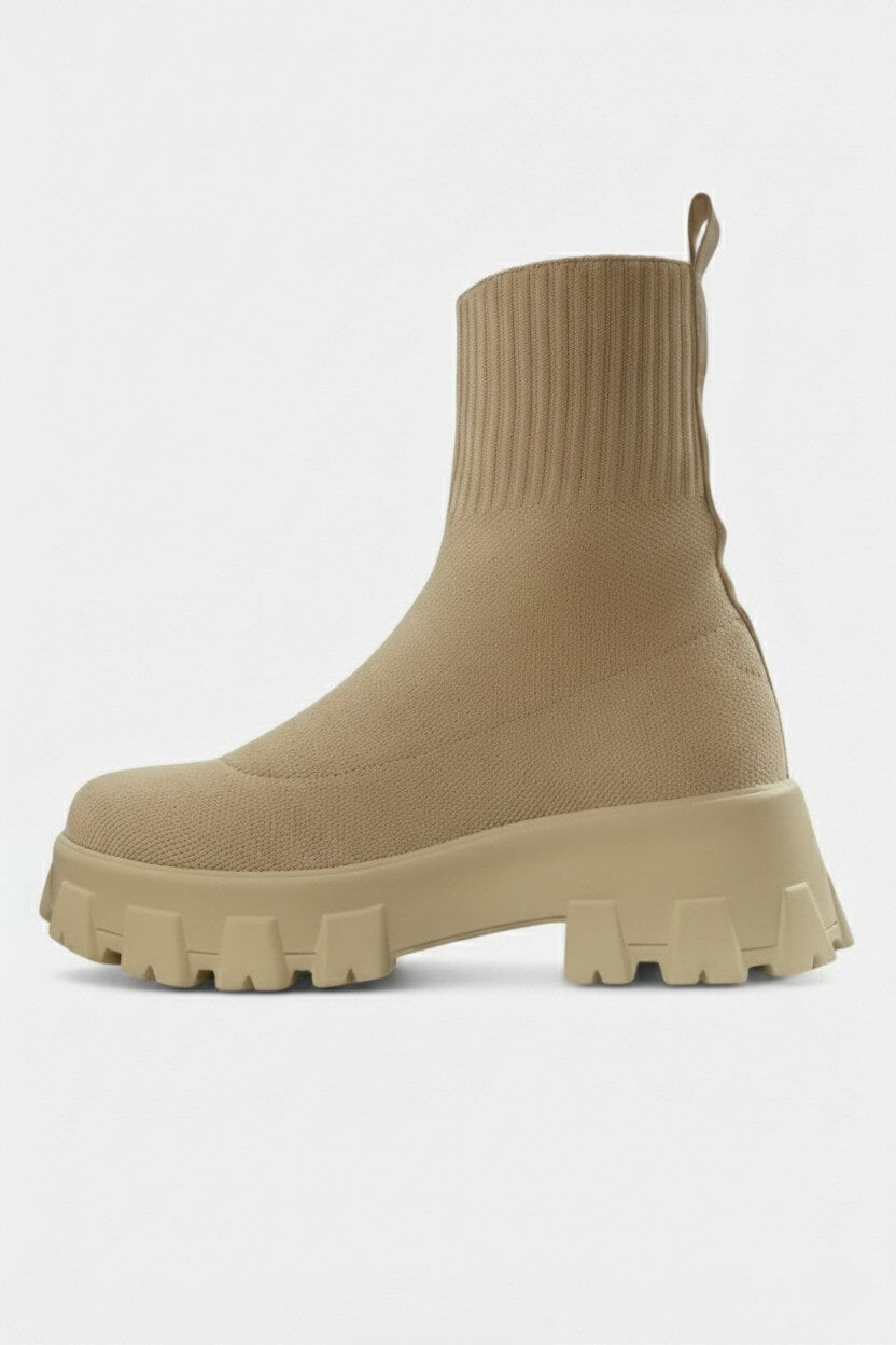 Caurelle | Women’s Thick-Soled Ankle Boots – Knitted Round Toe Autumn Winter