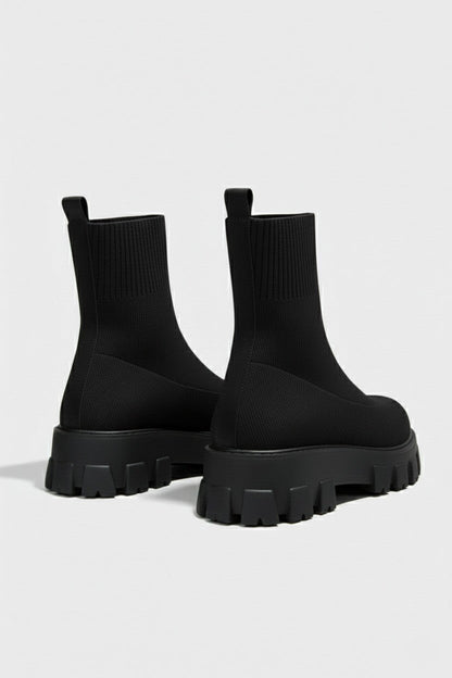 Caurelle | Women’s Thick-Soled Ankle Boots – Knitted Round Toe Autumn Winter