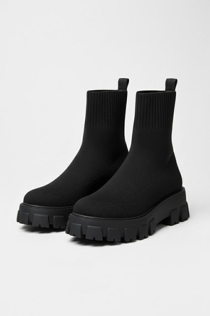 Caurelle | Women’s Thick-Soled Ankle Boots – Knitted Round Toe Autumn Winter