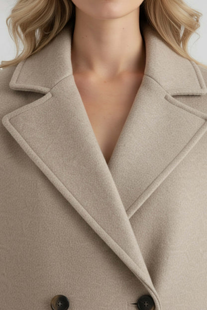 Women’s Long Wool Coat with Lapel Collar