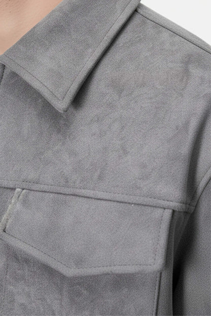 Men’s Overshirt Jacket in Suede with Turn-Down Collar