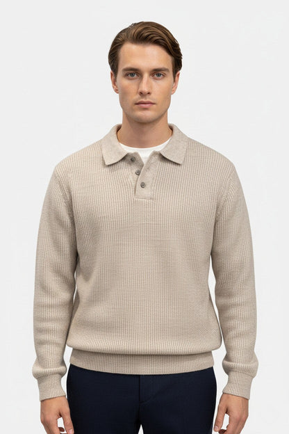 Caurelle | Men’s Knitted Jumper – Polo Collar High Stretch Autumn Winter