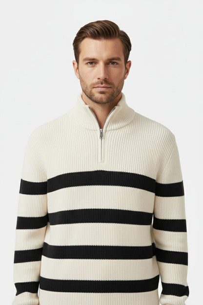 Caurelle | Men’s Knitted Jumper – Striped Half-Zip Pullover